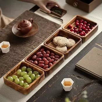 Chinese-style Solid Wood Dried Fruit Tray Home Living Room Can Be Stacked with Snacks and Snacks Box Creative Walnut Refreshment Tray