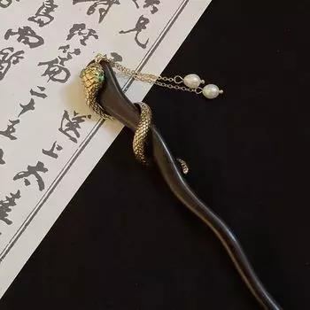 Chinese Style Wooden Hair Stick Rhinestone Snake Tassel Hair Stick Antique Hanfu Hairpin For Girl золотой
