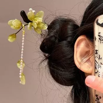 Chinese Style Wooden Hair Stick Tassel Hanfu Hairpin Cute For Girl style 3