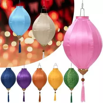 Chinese Traditional Palace Lantern 12/14 Inch Satin Silk Lantern Restaurant Vietnam Mid-autumn Spring Festival Party Decor 12 inch