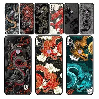 Chinese Vintage Dragon Case For Motorola G30 G60 G22 G9 Play G82 G52 G8 G9 G50 One Fusion Edge 20 Black Soft Phone Capas Moto G60S