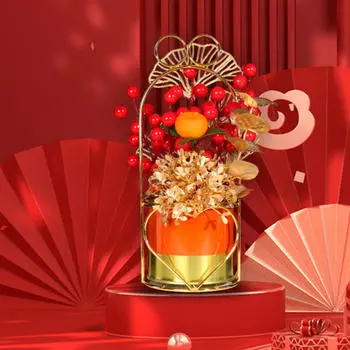 Chinese Year Flower Basket, Festival Photos Props Decoration Fruit Scene Layout Desktop Red Art Orange