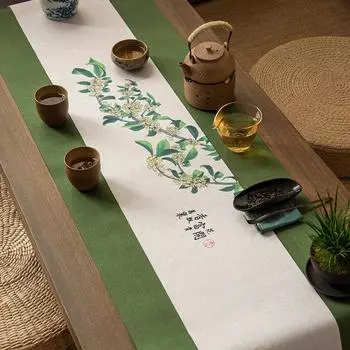 Chinese Zen Cotton and Linen Tea Mat 2pcs Set Waterproof Sisal Table Flag Chinese Style Fabric Tea Set Cushion Tea Table Cloth 40x150cm