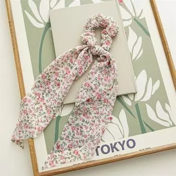 Чип Цветочный Принт Сетка Бант Шарф для Волос Резинки для Волос Шифоновая Цветочная Резинка Резинки для Волос Держатель для Хвоста Резинка для Волос 34см 1 шт.