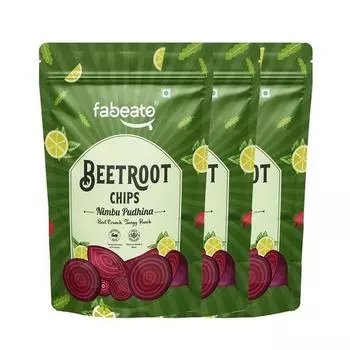 Чипсы из свеклы Fabeato Nimbu Pudhina | Жареные в вакууме | Без глютена | Подходит для веганов | Овощные чипсы – (Упаковка 3 шт. по 35 г)