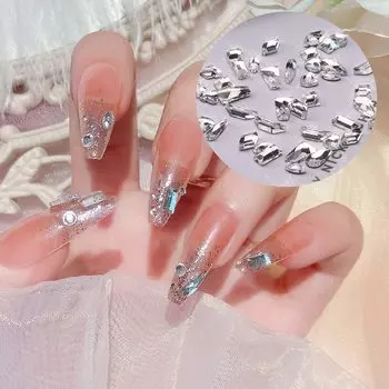 Chisafly Rhinestone Nail Parts Stone 3D Assortment White Glitter Nail Stone Small Mixed Size 100 Pieces Approx.