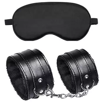 Chisafly SM SM Глаза SM Устраняет Черные Товары, Ограничения, Наручники, Маска, Набор из 2 предметов, Наручники, Повязка на глаза, Игра, Мягкий, Безболезненный, Регулируемый,