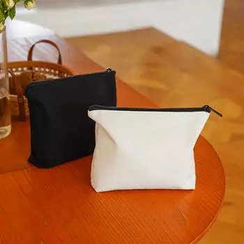 Чистая белая косметичка для женщин, портативная косметичка для хранения помады, однослойная холщовая сумка на молнии, сумка для туалетных принадлежностей