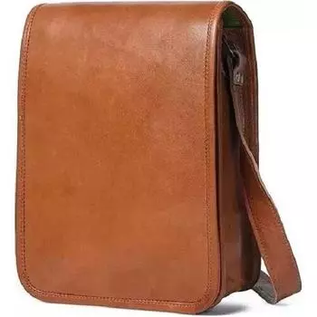 Чистая изысканная сумка из козьей кожи, мужская винтажная новая коричневая сумка через плечо лучшего качества из кожи коричневого цвета 11 x 9 x 3 in коричневый