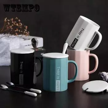 Чистая красная чашка для воды, кружка для мужчин и женщин, чашки для домашнего офиса, простая керамическая чашка с крышкой, ложка, подарок One size