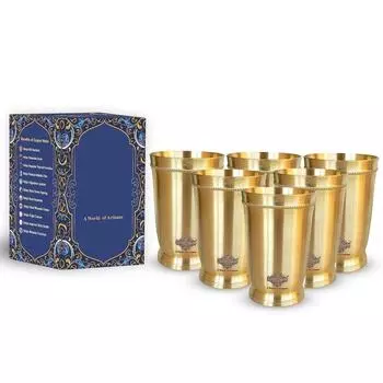 Чистая латунь Стекло или для сервировки воды для питья, Йога и Аюрведа, Набор из 6 штук