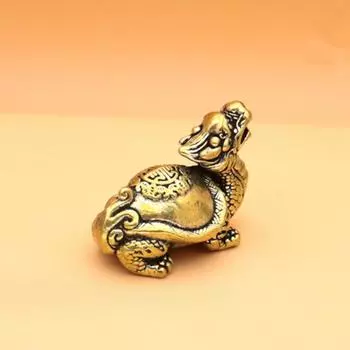 Чистая медь, китайский дракон, черепаха, счастливые настольные украшения, винтажные латунные благоприятные миниатюрные фигурки животных, украшения для домашнего декора