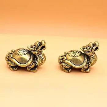 Чистая медь, китайский дракон, черепаха, счастливые настольные украшения, винтажные латунные благоприятные миниатюрные фигурки животных, украшения для домашнего декора