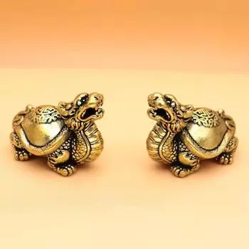 Чистая медь, китайский дракон, черепаха, счастливые настольные украшения, винтажные латунные благоприятные миниатюрные фигурки животных, украшения для домашнего декора