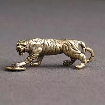 Чистая медь тигр шаг на деньги фигурки миниатюры зодиакальный тигр удача украшение для дома латунные украшения брелок кулон тигровый