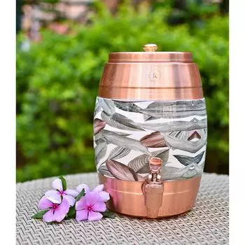 Чистая медная вода Matka - 5 л | с красивым принтом | Медный диспенсер для хранения воды с аюрведическими преимуществами для здоровья | для дома и офисов
