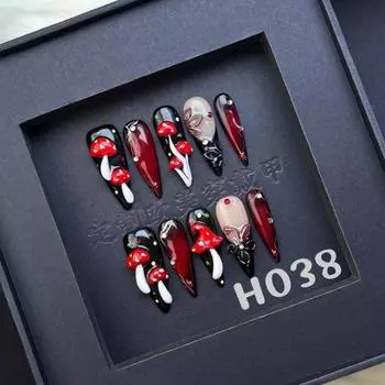 Чистая ручная работа Ношение брони Милый мультяшный ручной росписи Щипковый короткий маникюр Ручная работа Фабрика ногтей XS