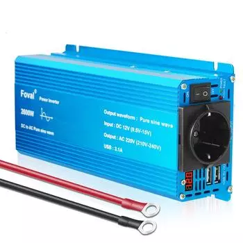 Чистая синусоида, 1000 Вт, непрерывная/2600 Вт, пиковая, 12 В постоянного тока в переменный ток, 220 В, серия преобразователей напряжения, универсальный/розетка европейского стандарта, инвертор мощности 220 В 12V 220V EU Socket синий