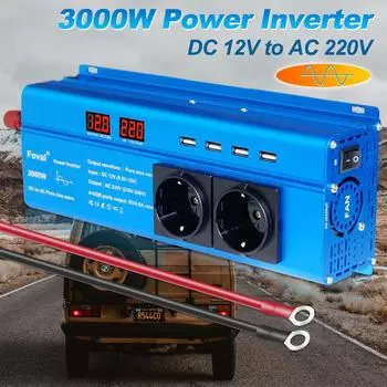 Чистая синусоида постоянного тока 12 В/24 В до переменного тока 220 В/230 В 3000 Вт с двойным ЖК-дисплеем USB 3,1 А, розетка европейского стандарта, инвертор солнечной энергии Z 12V EU Socket