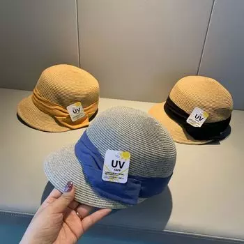 Чистая соломенная конная шляпа знаменитостей, японская повседневная модная утиная шляпа, женская уличная шляпа с короткими полями и козырьком M 56-58cm синий