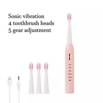Чистая взрослая черная белая классическая акустическая электрическая зубная щетка для взрослых с 5 скоростями и зарядкой через USB IPX7 водонепроницаемая акустическая электрическая