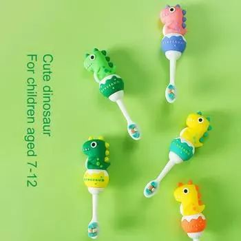 Чистая зубная щетка с рисунком динозавра для детей от 1 до 10 лет, многоцветная, глубокая чистка, пищевая детская зубная щетка для дома зелёный