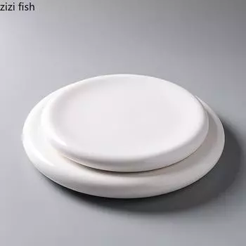Чисто белая керамическая двухслойная тарелка для десерта, тарелка для закусок, тарелка для пиццы, тарелки для барбекю, специальная посуда для ресторана