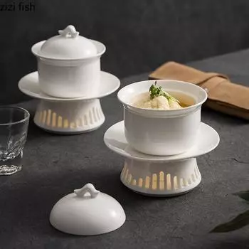Чисто белая керамическая миска с набором для подогрева плиты, креативная миска для десерта, суповая миска, миски для приготовленных на пару яиц, ресторанная молекулярная посуда