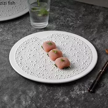 Чисто-белая керамическая плоская тарелка с бусинами, десертная тарелка, тарелка для пасты, суши-тарелки, ресторанная молекулярная кухня, специальная столовая посуда