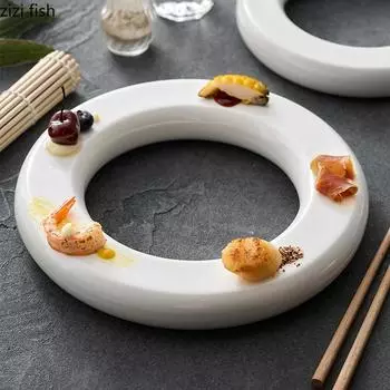 Чисто белая керамическая тарелка для пончиков, тарелка для дневного чая, димсам, суши, десертная тарелка, специальная ресторанная посуда