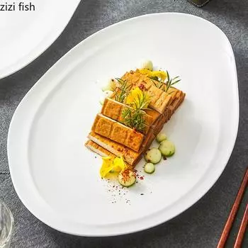 Чисто белая нерегулярная керамическая овальная тарелка ресторанная тарелка для стейков тарелка для сашими десертные тарелки молекулярная пищевая специальная столовая посуда