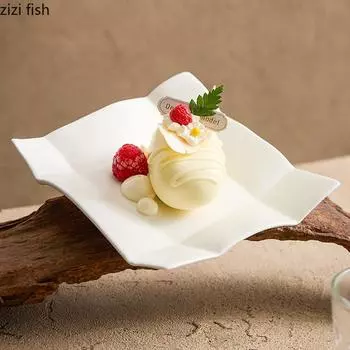 Чисто белая нестандартная керамическая обеденная тарелка Десертная тарелка Суши-тарелки Тарелки для пасты Салатные тарелки Специальная ресторанная посуда
