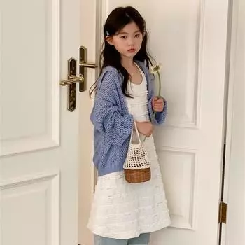 Чисто белое платье на подтяжках для девочек, весеннее платье, повседневное и универсальное платье. 90cm абрикосовый