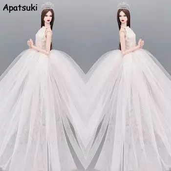 Чисто белое свадебное платье для куклы Барби, одежда, большие вечерние платья, праздничное платье, наряды, аксессуары для кукол 1/6, детские игрушки белый