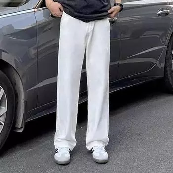 Чисто Белые Американские Уличные Джинсы Облегающего Кроя, Узкие и Длинные, для Высоких, Свободные, Повседневные и Универсальные S