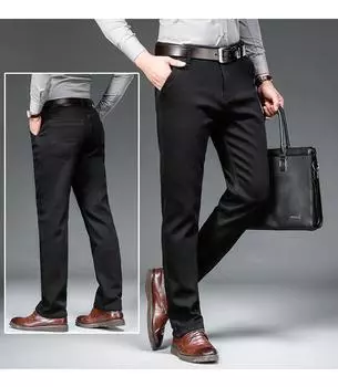 Чисто черные джинсы, осенние хлопковые эластичные брюки, мужские повседневные брюки, деловые брюки, мужская одежда 29