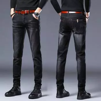 Чисто черные мужские облегающие джинсы, облегающие повседневные мужские брюки 28