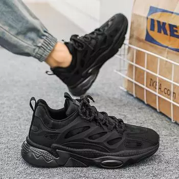 Чисто черные мужские туфли для весенней работы на стройплощадке, нескользящие спортивные туфли с дышащей сеткой, повседневные, для страхования труда, для папы, модные туфли 39 чёрный