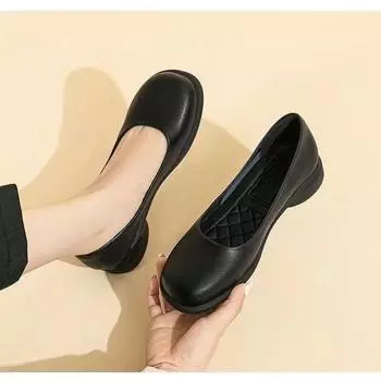 Чисто-черные удобные рабочие туфли на плоской подошве с мягкой подошвой для собеседования, профессиональные рабочие туфли с круглым носком, женские модели 35 чёрный
