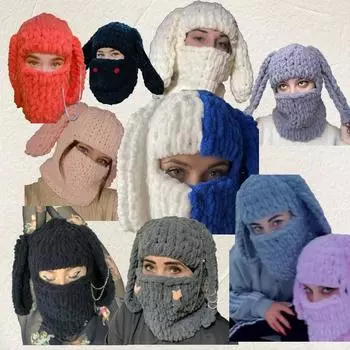 Чисто ручная вязка забавная шапка с кошачьими ушками в полоску универсальная вязаная шапка