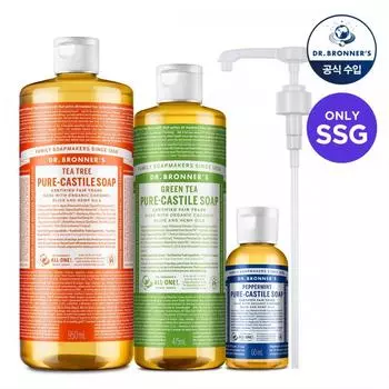 Чистое кастильское мыло 950 мл+475 мл Чайное дерево+зеленый чай Помпа 60 мл в комплекте