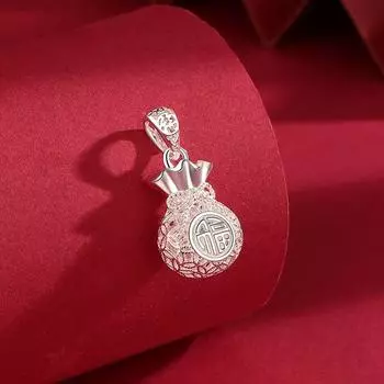Чистое серебро 999 пробы денежный мешок один кулон полые символы Фу стерлингового серебра ожерелье для женщин темперамент дикий ожерелье
