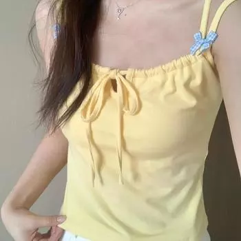 Чистое желание Spice Girl бант-слинг жилет женский тонкий и тонкий внутри и снаружи носить сладкий дизайн без рукавов топ лето Average size 80-60 kg белый