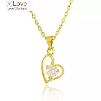 Чистое золото 24 карат золотое ожерелье покрытие золотое сердце любовь циркон кристалл кулон 2 мм ожерелье женское свадебное ювелирное украшение подарок