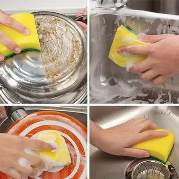 Чистящая салфетка Губка Древесная масса Хлопок Три в одном Чистка Кухня Стирка Чистящая губка Ткань 2pcs зелёный