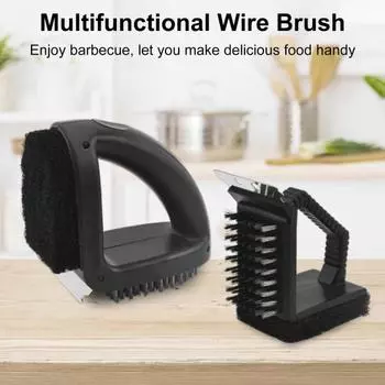 Чистящая щетка 3-в-1 Щетка для чистки гриля со скребком Эргономичный дизайн Чистящая губка Сетка для барбекю Проволочная щетка для мытья Инструмент для барбекю S