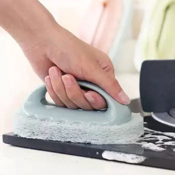Чистящая щетка Чистящая подушечка с ручкой Не царапается для сухого и влажного использования Удобный захват Плитка Скруббер Инструмент для чистки розовый