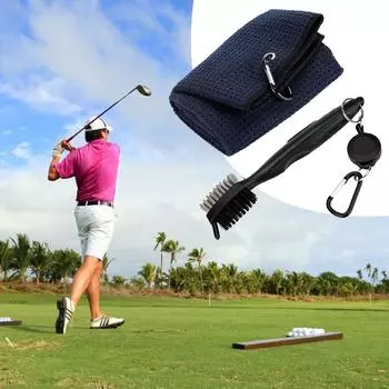 Чистящее полотенце для гольф-клуба с щеткой, мягкая тряпка для гольфа с высоким водопоглощением и карабиновым зажимом для любителей гольфа чёрный