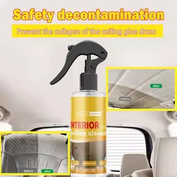 Чистящее средство для салона автомобиля, бархатный потолок, ткань, кожа, чистящее средство, дезинфицирующий спрей 100 мл One Size жёлтый