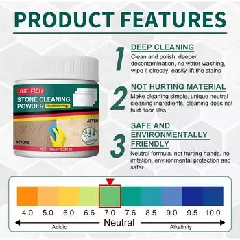 Чистящий порошок Jue-Fish Stone для кухонной кварцевой столешницы, плитки, удаления стойких пятен, полировки и чистки 100ml